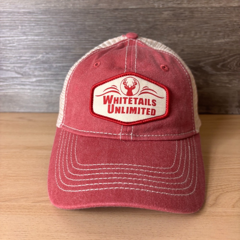 Whitetails Unlimited Hat Cap Snap Back Womens Red Distressed Pony Tail Hole